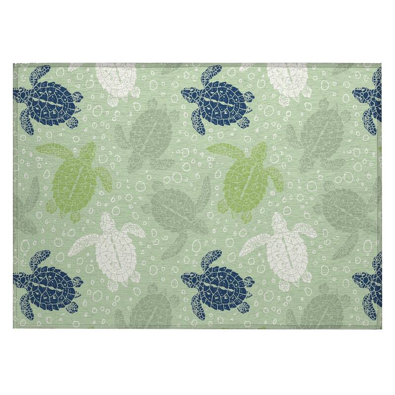 Indoor/ Outdoor Surfside Turtle Washable Rug New - Green - 1'8" x 2'6"