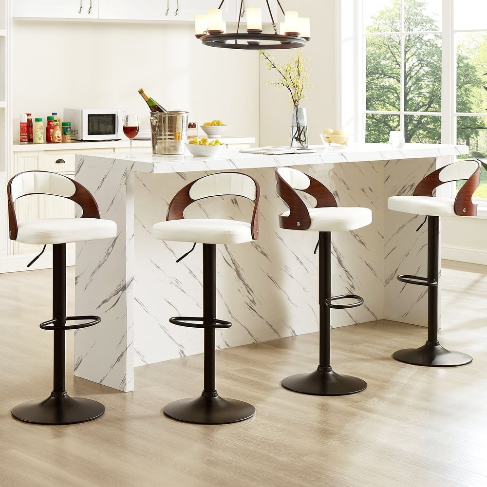 Javlergo 4-Pack Modern Swivel Bar Stools Set Adjustable Height 360° Rotation Bar Stools Set of 4 with Curved Backrest & Footrest
