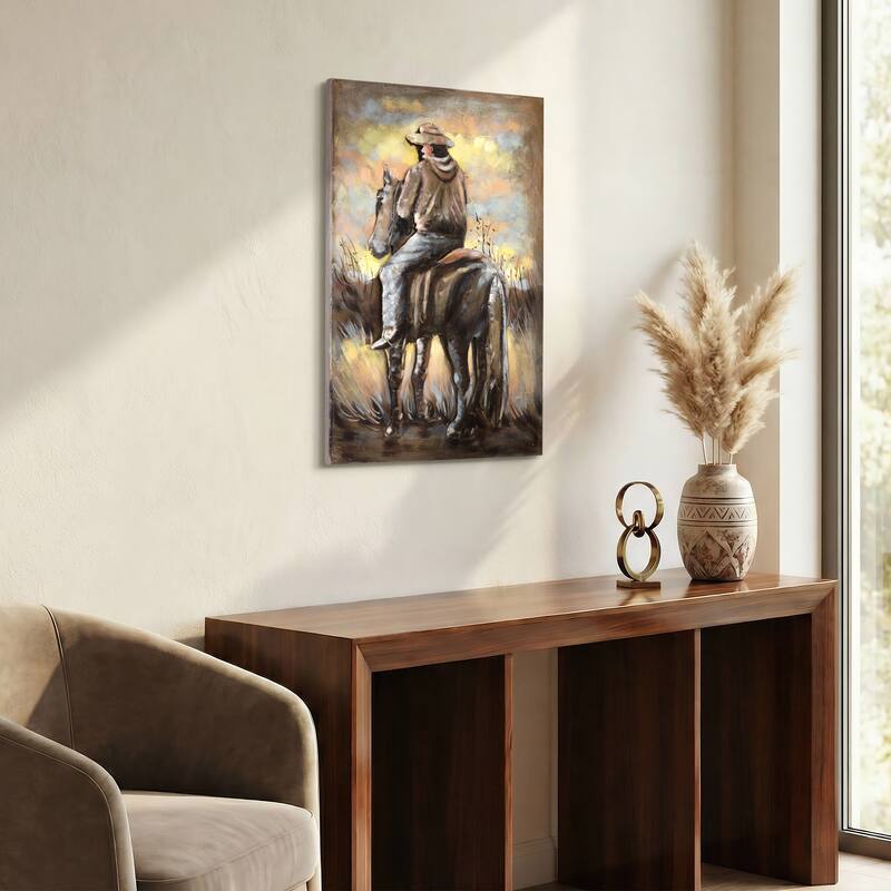 "Cowboy" Mixed Media Iron Hand Painted Dimensional Wall Art