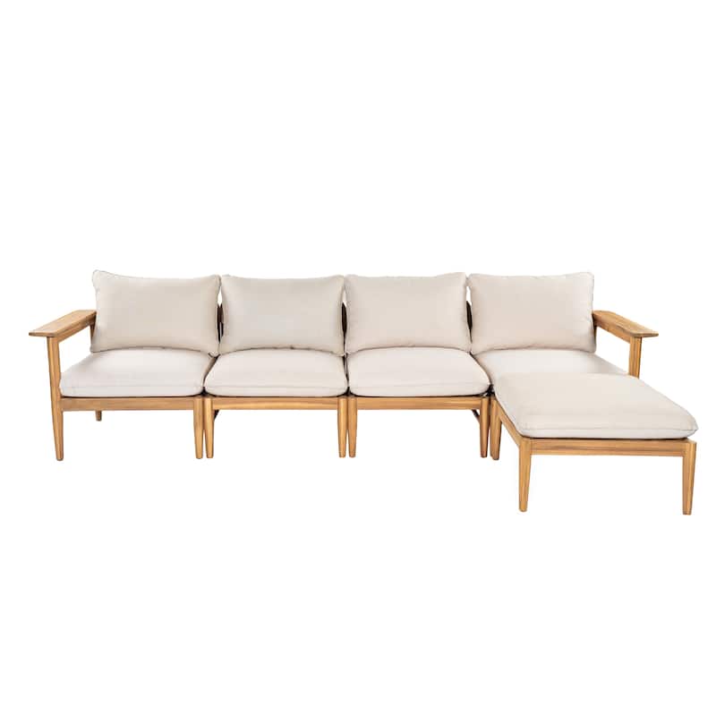 Christopher Knight Home - Terassi 5-Piece Acacia Wood Outdoor L-Shaped Sectional Sofa Set with Ottoman, Light Teak Finish