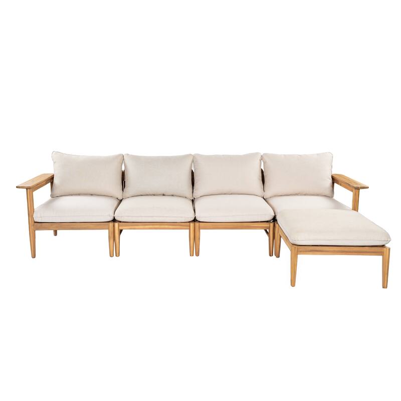 Roomfitters Terassi Outdoor Sectional Sofa L-Shape Solid Acacia Wood Modular Seating, Light Teak Beige