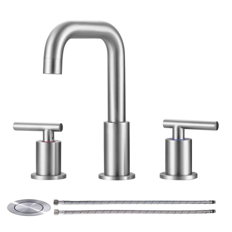 WOWOW 8-inch Dual Handle Widespread Bathroom Faucet - Brushed Nickel