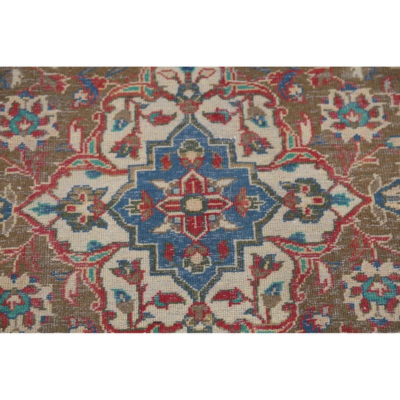 Traditional Floral Mashad Persian Vintage Rug Handmade Wool Carpet - 9'0"x 12'8"