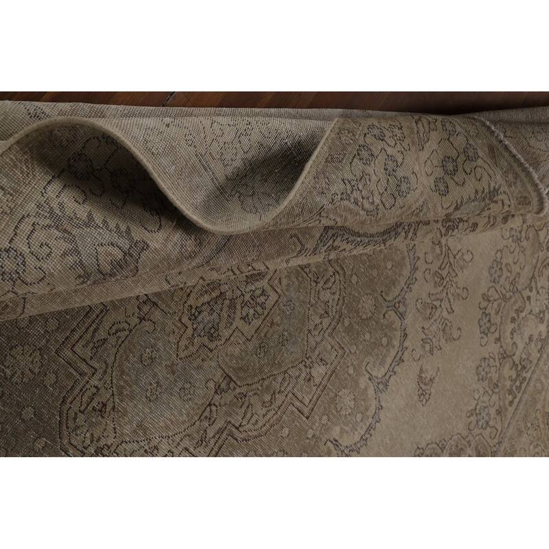 Tabriz Persian Vintage Rug Handmade Oriental Beige Wool Carpet - 9'6" x 12'10"