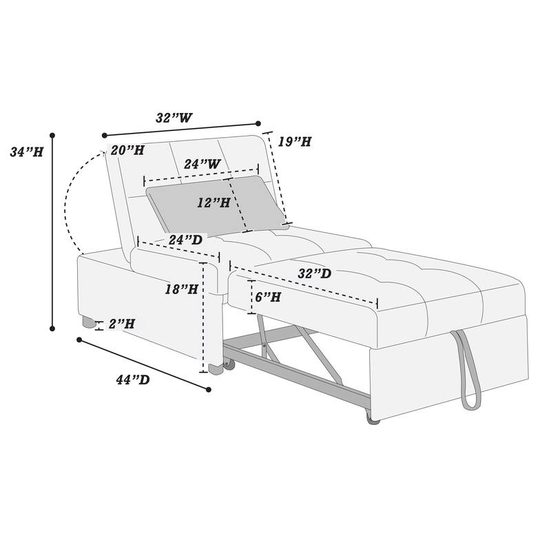Blue Gray Sherpa Convertible Sofa Chair with Pull - out Bed and Adjustable Backrests
