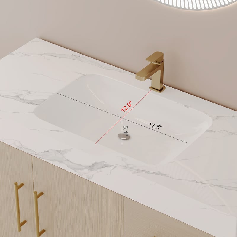 36 Inch Modern Bathroom Vanity with Seamless Ceramic Sink, Freestanding Cabinet with Gold Accents and Storage