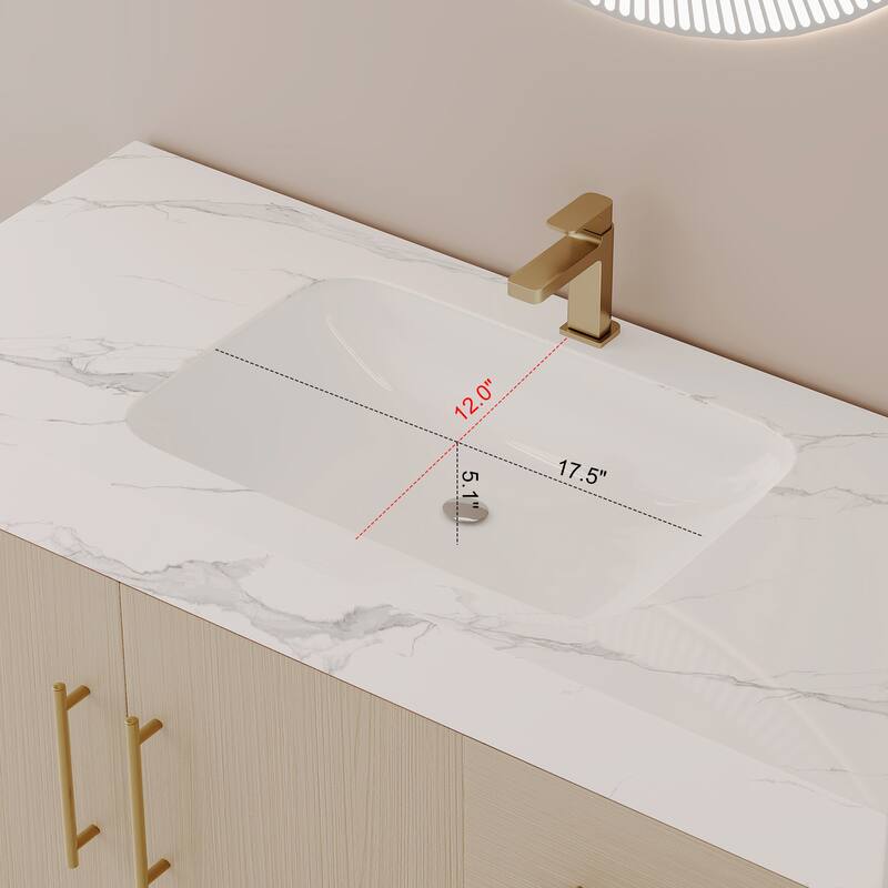 GDFStudio - Luxury 36" Freestanding Sintered Stone Bathroom Vanity with Seamless Ceramic Sink, Open Storage & Soft-Close Drawers