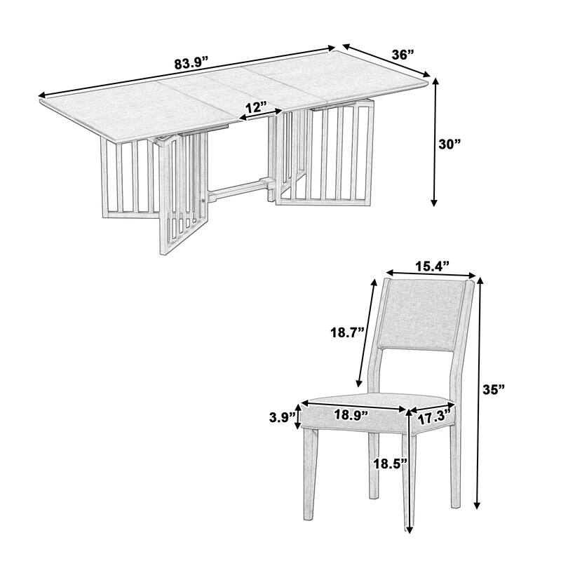 9-Piece Farmhouse Extendable Dining Table Set with 2 12-Inch Removable Leaves and 8 Upholstered Chairs for Kitchen Dining Room