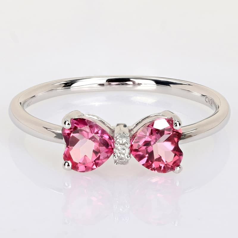 Miadora 2-1/10ct TGW Heart Pink Topaz Diamond Accent 2-Piece Bow Necklace Ring Set 10k White Gold