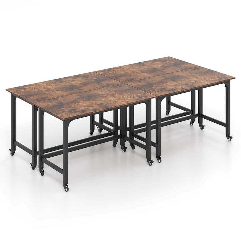 1/2/4PCS Conference Table Rolling Seminar Table Meeting Study Desk - 4PCS - Black + Rustic Brown