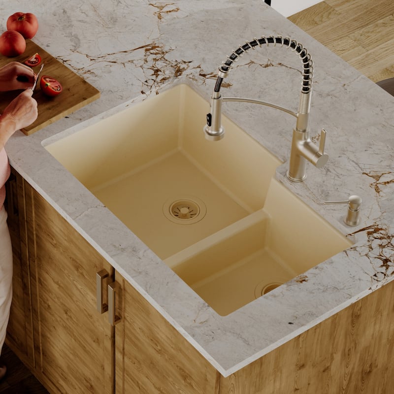 Karran Undermount Large/Small Bowl Quartz Kitchen Sink - 32" x 21.25" x 9" - 32" x 21.25" x 9"