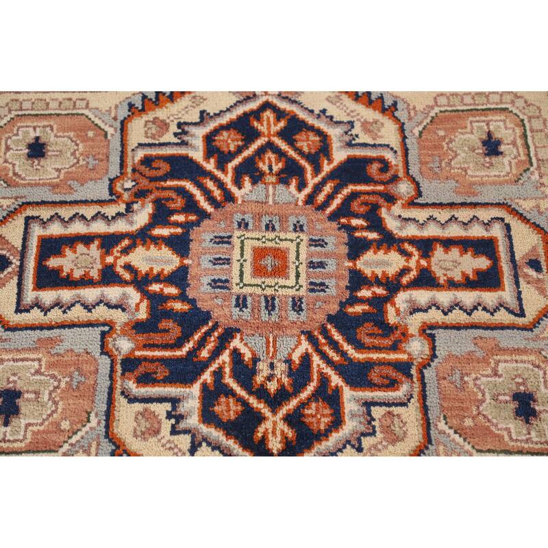 Medallion Heriz Serapi Indian Area Rug Handmade Orange Wool Carpet - 7'10" x 9'9"