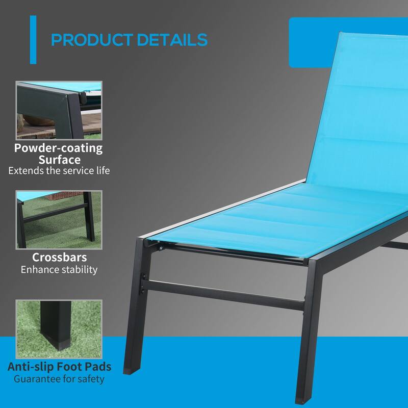 Outdoor steel frame mesh chaise lounge with rollers