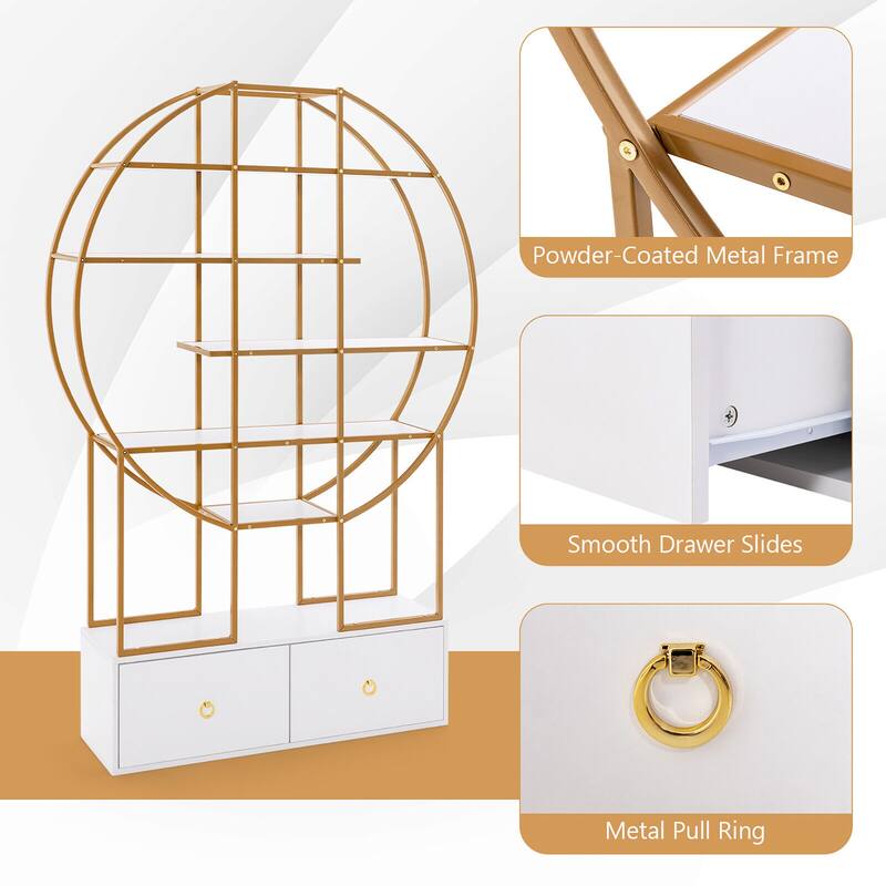 Gymax 71'' Tall Metal Bookcase 6-Tier Gold Bookshelf w/ 2 Storage