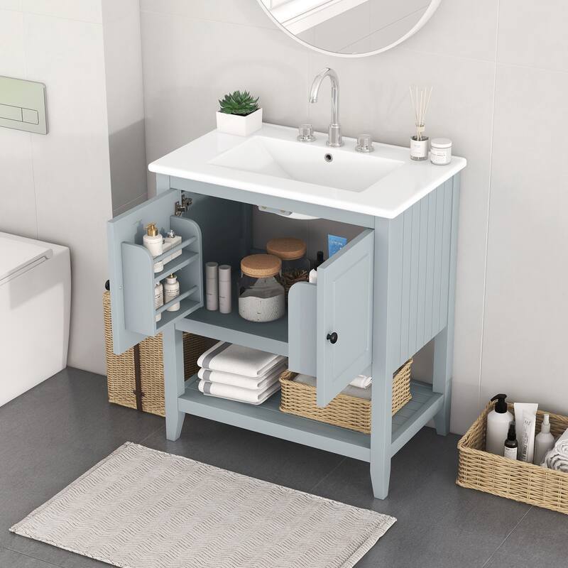 Bathroom Vanity with Sink, Bathroom Storage Cabinet with 2 Soft Closing Doors and Door Shelf, Bathroom Cabinet with Open Shelf
