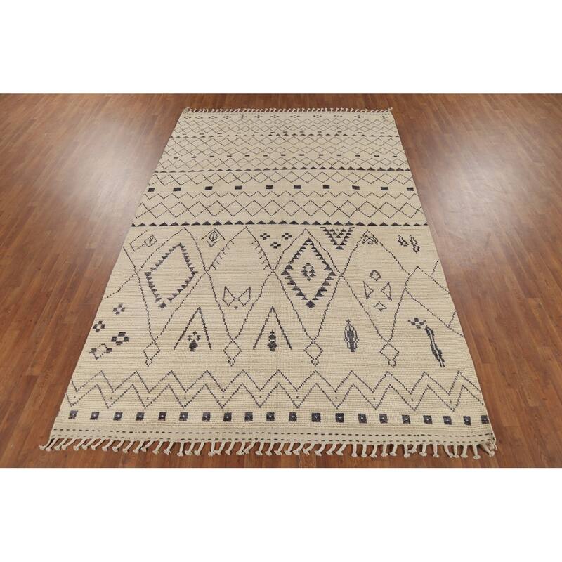 Trellis Moroccan Area Rug Hand-Knotted Oriental Wool Carpet - 7'1"x 10'10"