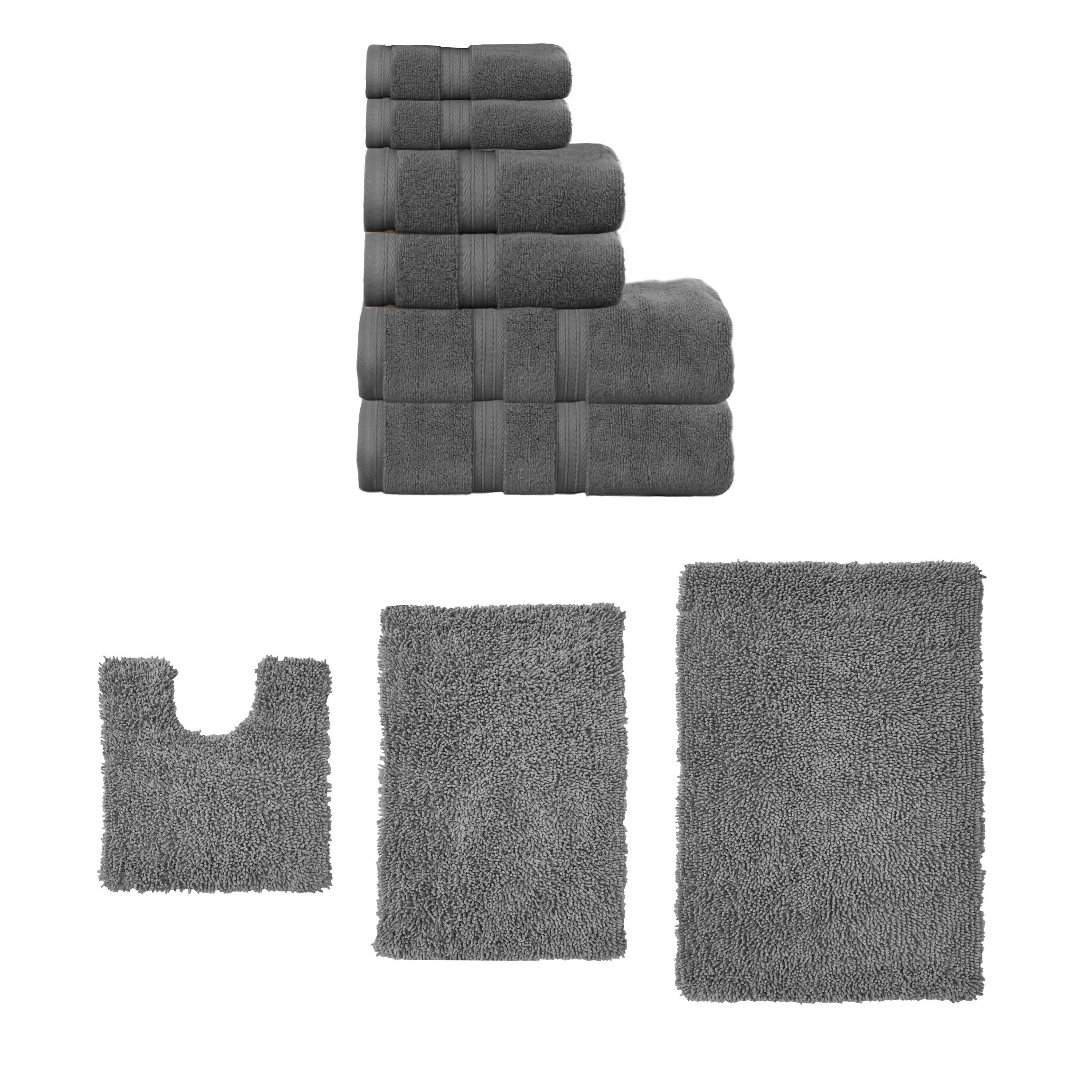 Home Weavers Fantasia Collection 100% Soft Cotton Super Absorbent 6 Pc Towel Set & 3 Pc Bath Rug Set, Machine Wash (Set of 9)