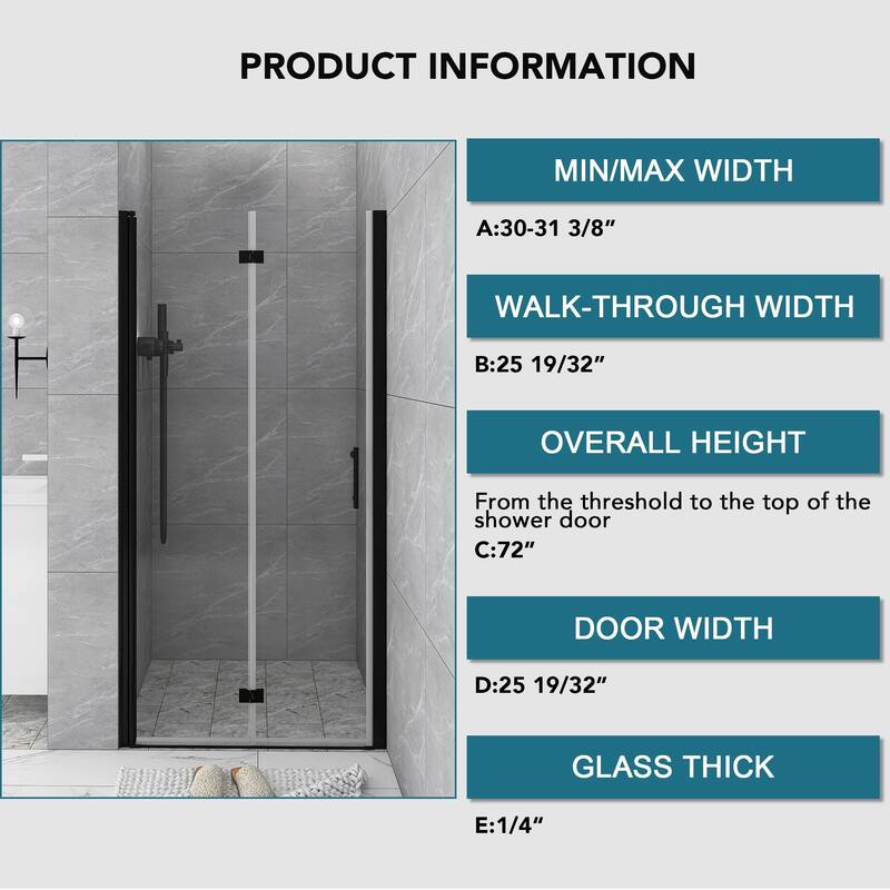 30/32/34/36 Bi-fold Semi-Frameless Shower Door with Clear Tempered Glass