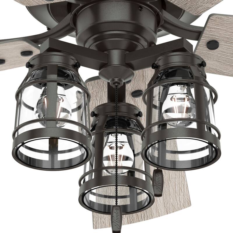 Hunter 52" Oakland Noble Bronze Ceiling Fan with LED Light and Pull Chain - Farmhouse - Caged - Rustic - SureSpeed Technology!