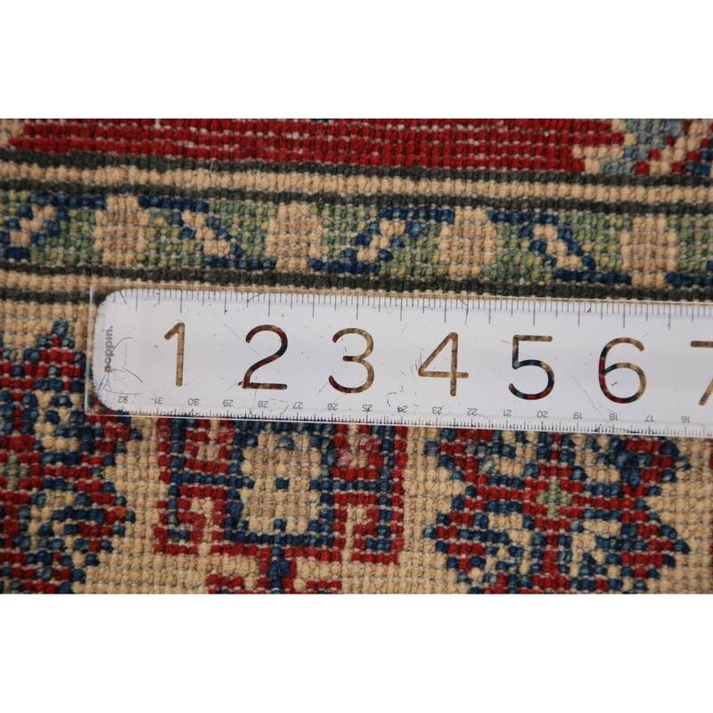 Red Geometric Kazak Foyer Rug Handmade Wool Carpet - 2'8" x 4'3"