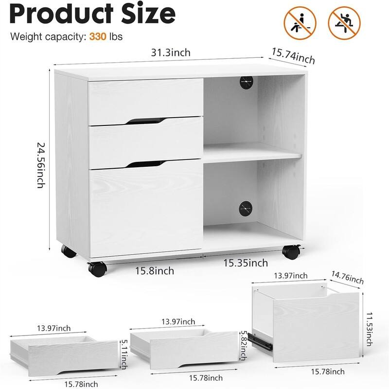 File Cabinet 3 Drawer - 31.3"D x 15.7"W x 24.4"H