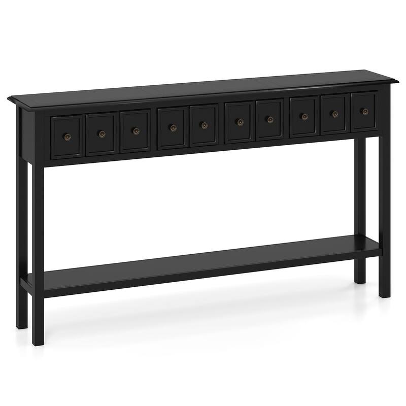 Gymax 60'' Long Narrow Console Table w/4 Drawers & Open Storage Shelf