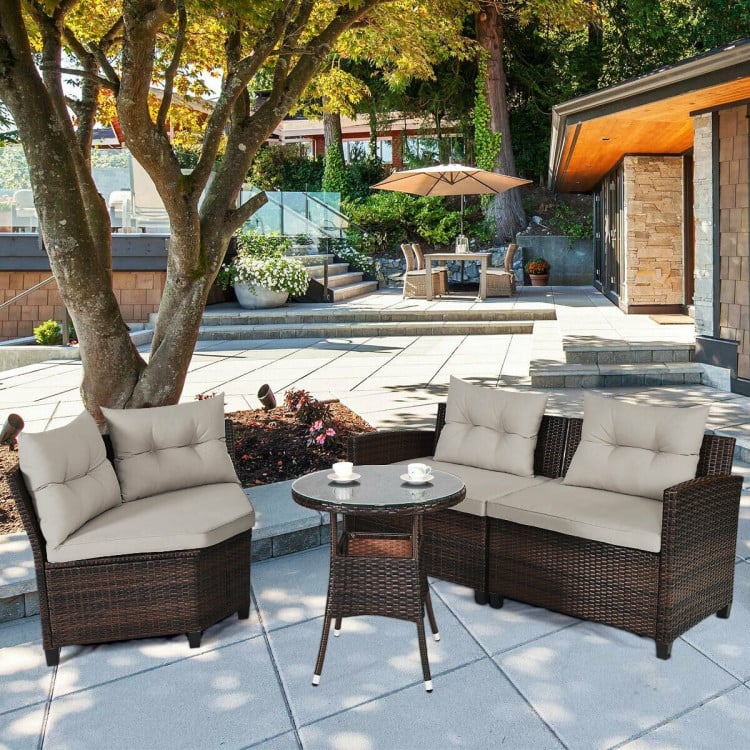 4 Pcs Furniture Patio Set Outdoor Wicker Sofa Set - 31.5" x 25.5" x 29" (L x W x H)