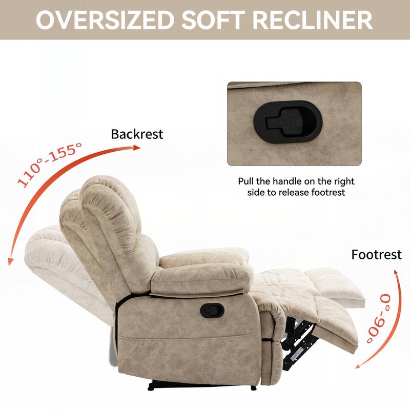 Large Manual Recliner Chair in Fabric for Living Room,Beige