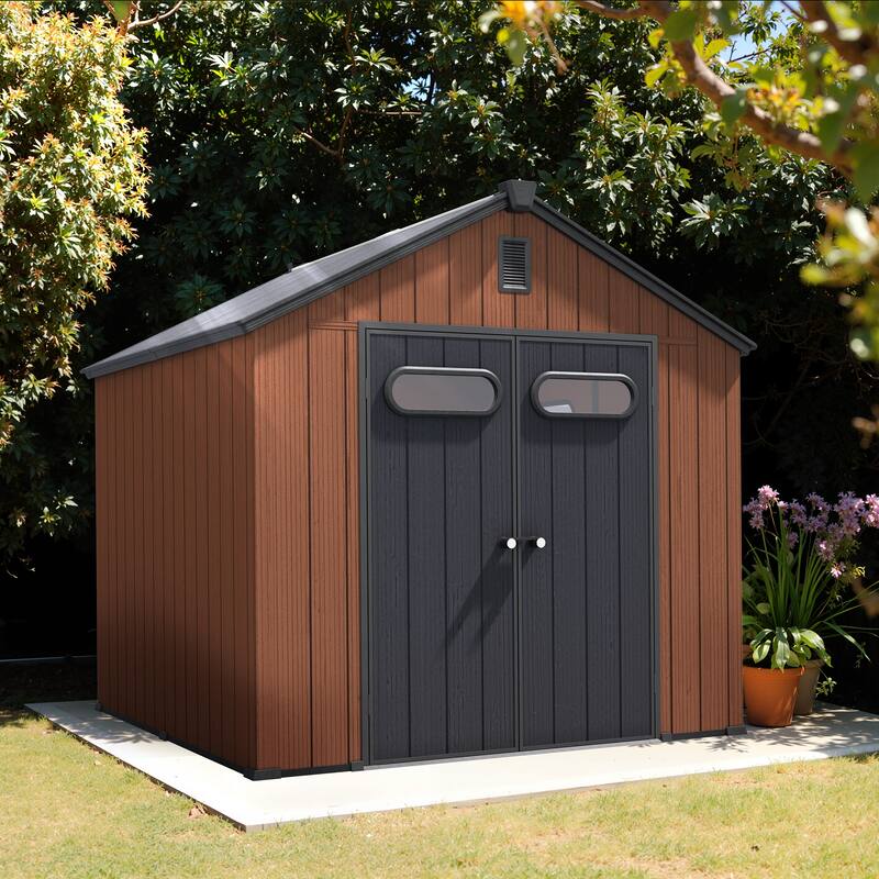 All-Weather Waterproof Lockable Door Resin Outdoor Storage Shed with Window Vent Floor for Patio Furniture and Tools