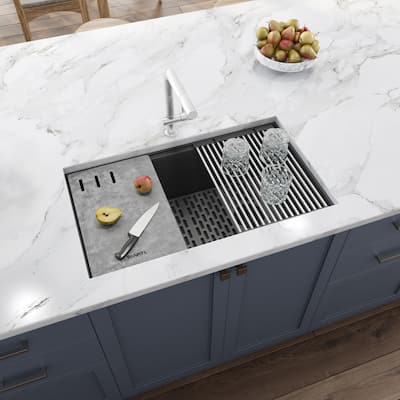 Ruvati 33-inch Undermount Workstation Granite Composite Kitchen Sink Urban Gray - RVG2302UG - 33" x 18-1/2″
