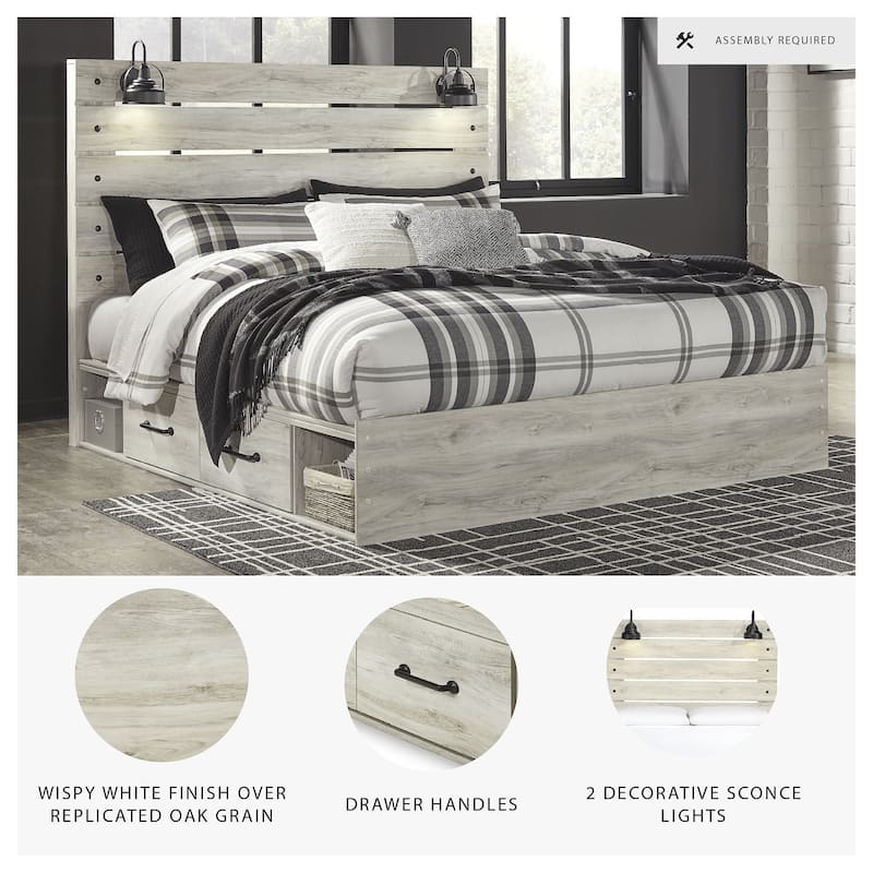 Cambeck Whitewash Panel Bed With 2 Under Bed Storage Drawers
