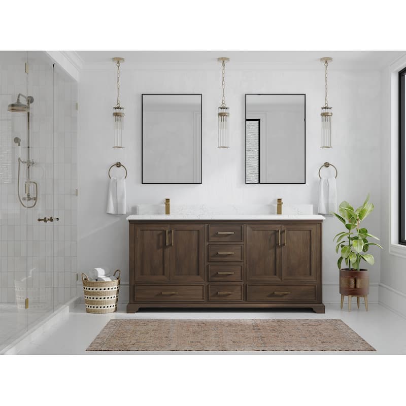 Willow Collections 72 in. W x 22 in. D Charlotte Teak Double Sink Bathroom Solid Teak Vanity with Countertop