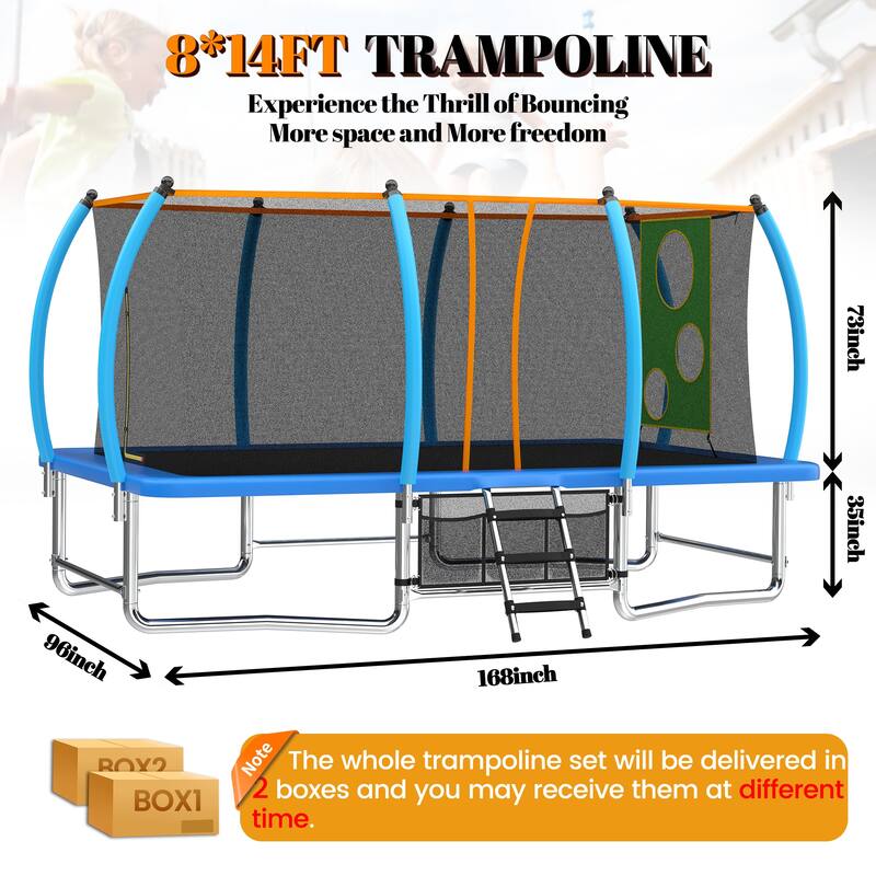 8 X 14FT Outdoor Square Trampolines for Kids Adults Long Rectangular Tumbling Trampoline