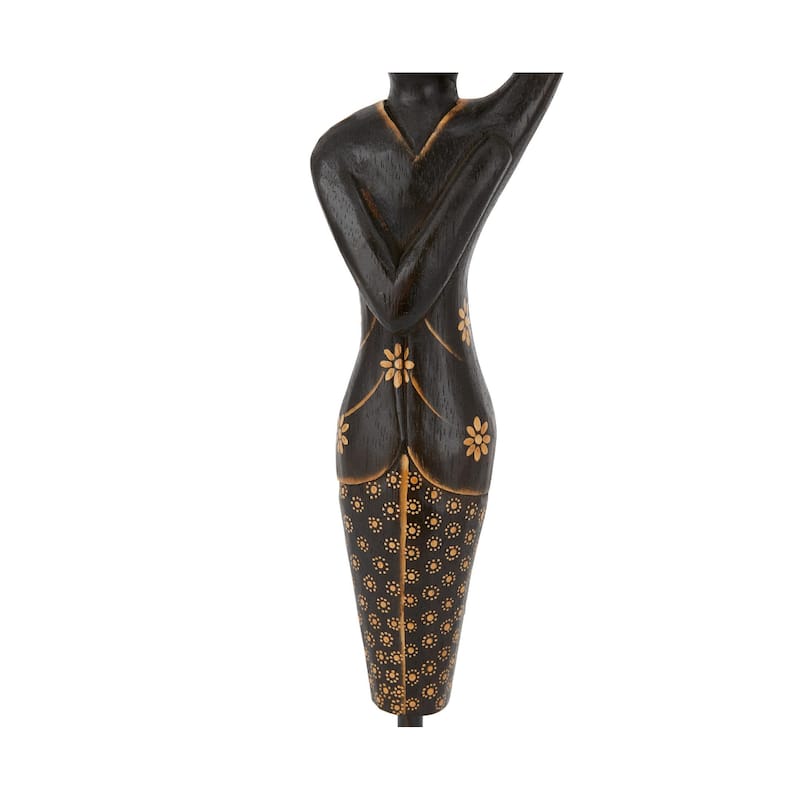 Wood Woman Standing African Sculpture with Baskets on Their Heads - Set of 3 Black - Roche River Decor