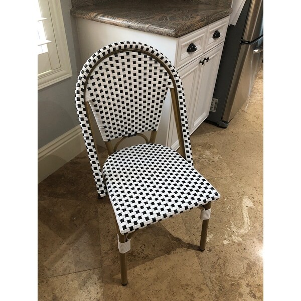 Christopher Knight Home 313251 Philomena Outdoor French Bistro Chair White Bamboo Print Finish Black Set of 2