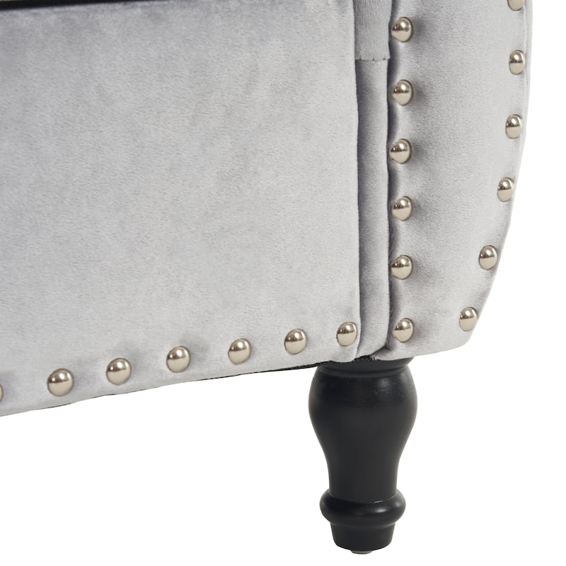 51.25" Velvet Storage Ottoman Bench with Rolled Arms and Wood Legs
