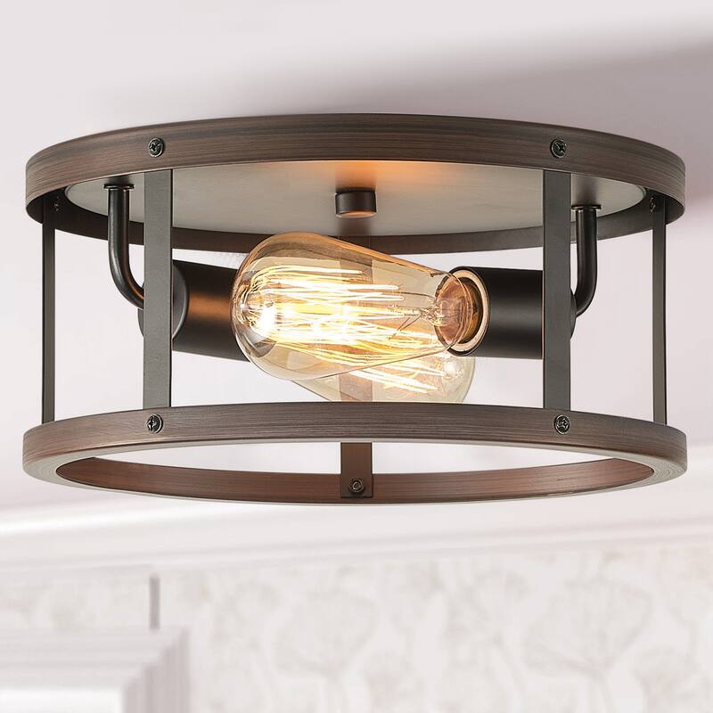 Vintage Black and Brown 2-Light Flush Mount Cylinder Shape Lighting Fixture