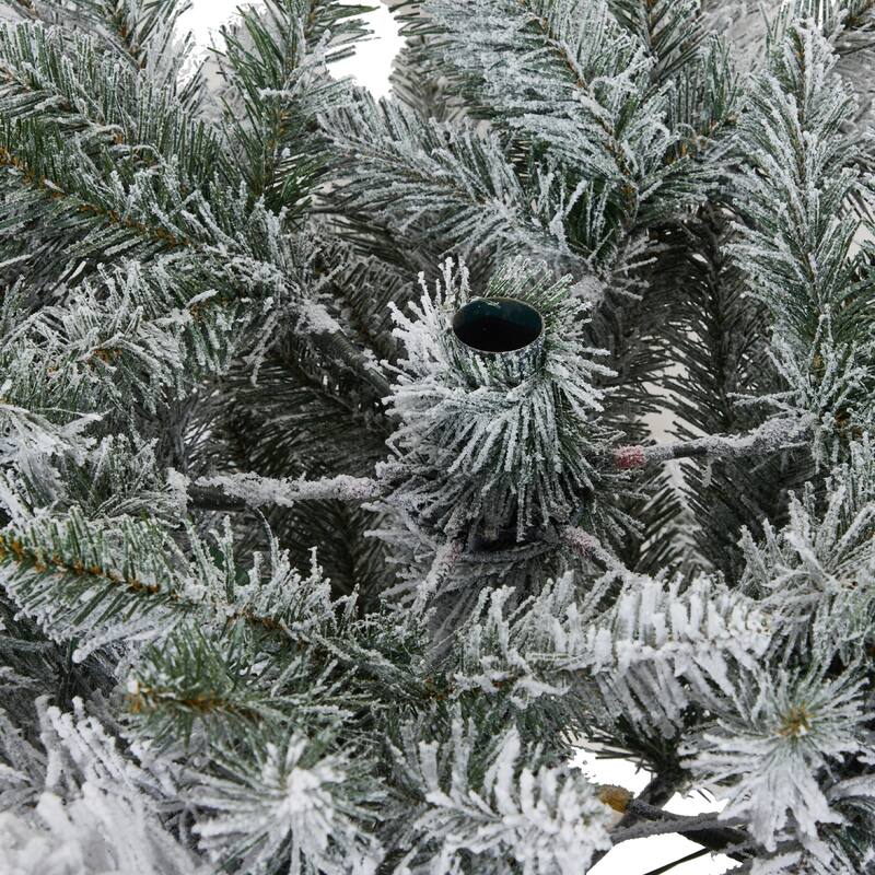 6ft Prelit Flocked Pencil Christmas Tree with Lights, Slim Artificial Xmas Tree with Snowy Branch
