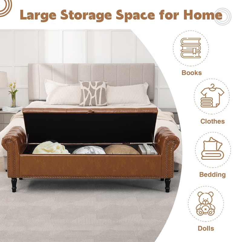 67" Velvet Tufted Storage Bench for Bedroom End of Bed with Roll Arms