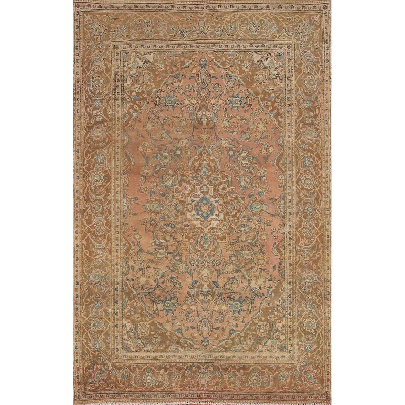 Hand Knotted Oriental 100% Wool Carpet Traditional Floral Coral Kashan Area Rug - 9' 1'' X 6' 5''