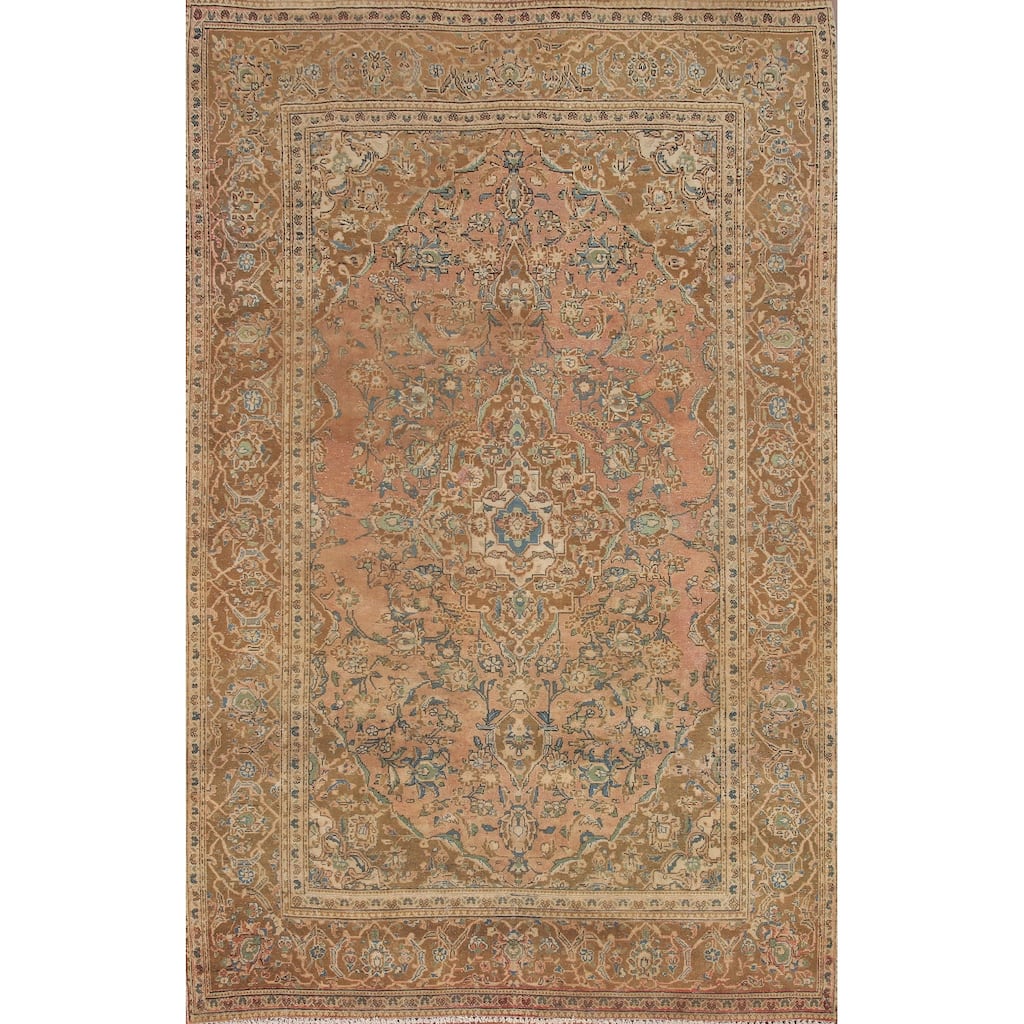 Hand Knotted Oriental 100% Wool Carpet Traditional Floral Coral Kashan Area Rug - 9' 1'' X 6' 5''