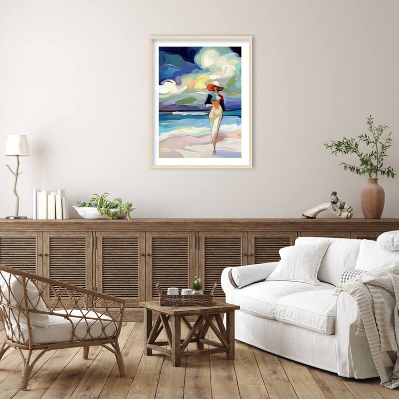 Woman On the Beach by Elena Avanesova Wood Framed Wall Art Print