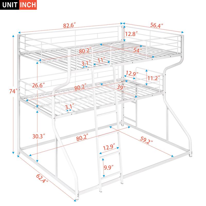 Full XL Over Twin XL Over Queen Size Triple Bunk Bed with Long and Short Ladder, 3 in 1 Metal Heavy Duty Bedframe for Kids Teens