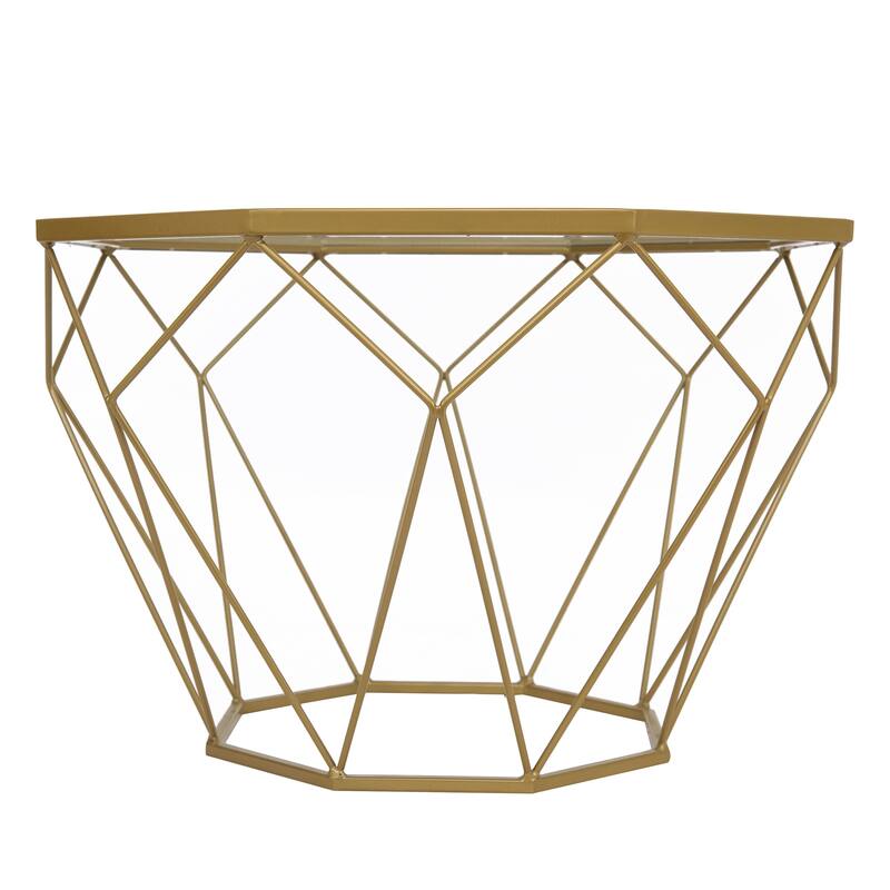 Malibu 22" Modern Octagon Center Coffee Table with Tempered Glass Table top & Sturdy Metal Geometric Base for Living Room Office