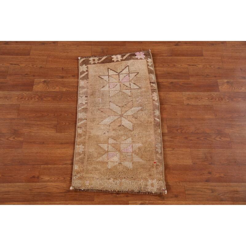Hand Knotted Oriental 100% Wool Carpet Transitional Geometric Brown Anatolian Area Rug - 2' 8'' X 1' 5''