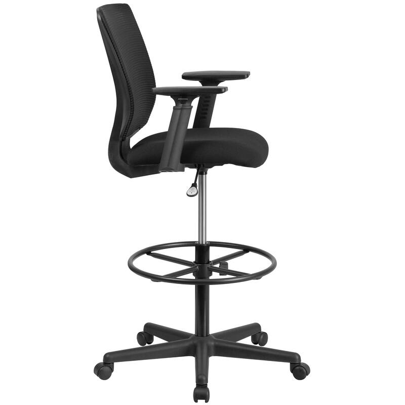 Mid-Back Mesh Drafting Chair w/ Fabric Seat, Adjustable Foot Ring and Arms