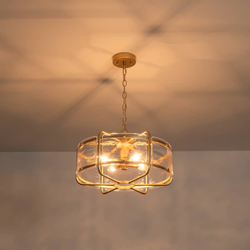 Modern 4-Light Hammered Glass Drum Chandelier Pendant Light - W17.91"