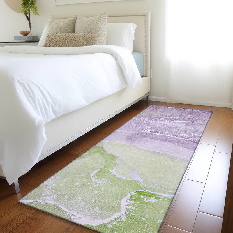 Machine Washable Indoor/ Outdoor Abstract Marble Chantille Rug