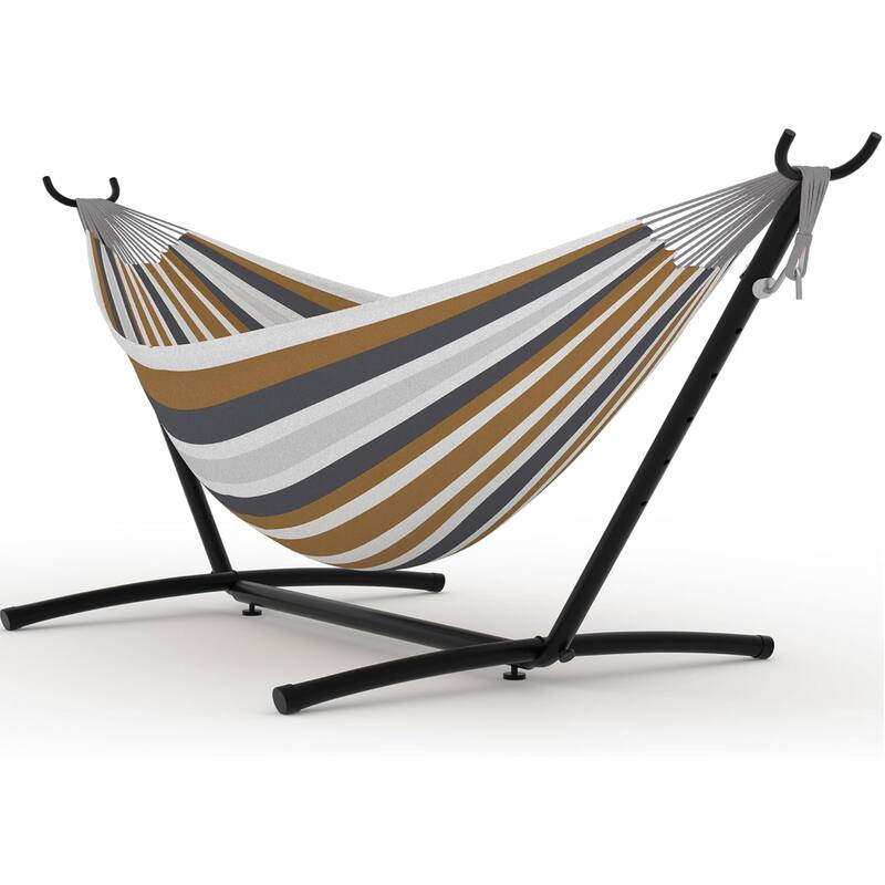 Portable Double Hammocks with Carrying Bag for Outside, 450 lbs Capacity - Brown Stripes