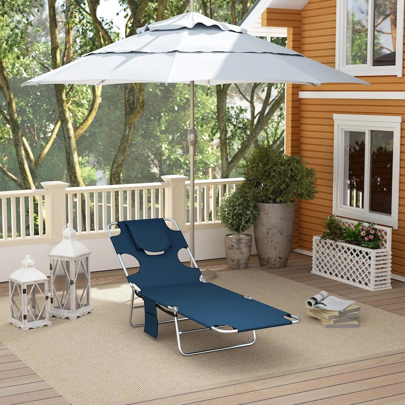 Folding Chaise Lounge Chair, 5 Position Sun Tanning, Face Hole,Pillow